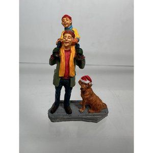 Lemax Christmas Village Figures Father With Son Boy On Shoulders With Dog Hat